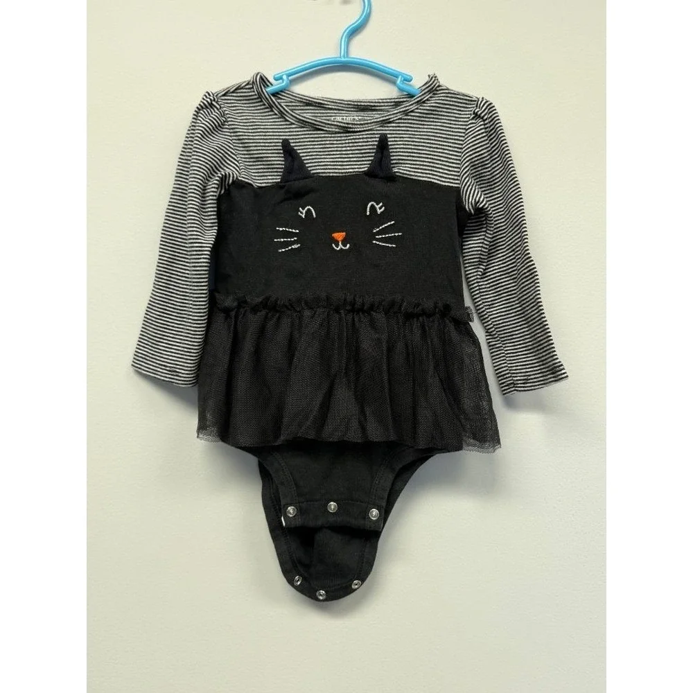 Carter's Baby Girl 18M Black Cat Tutu Bodysuit Halloween Striped Long Sleeve